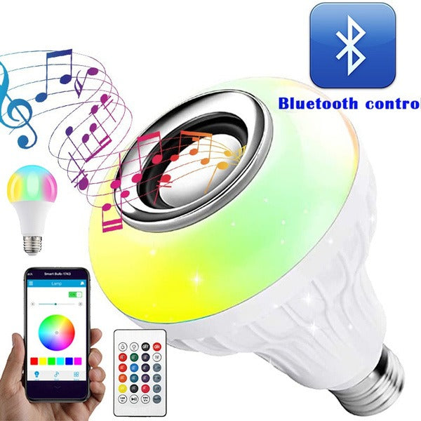 Music-enabled Bluetooth LED bulb with color-changing feature. Music-enabled Bluetooth LED bulb with color-changing feature.